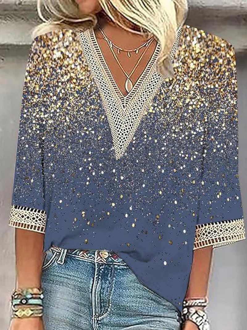 Dreamy V-Neck 3/4 Sleeve Blouse