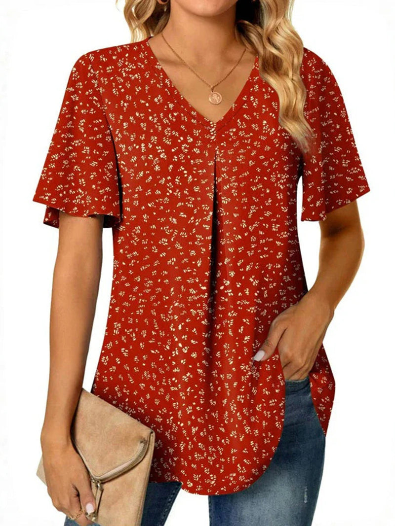 Vintage Casual V-Neck Short Sleeve Blouse