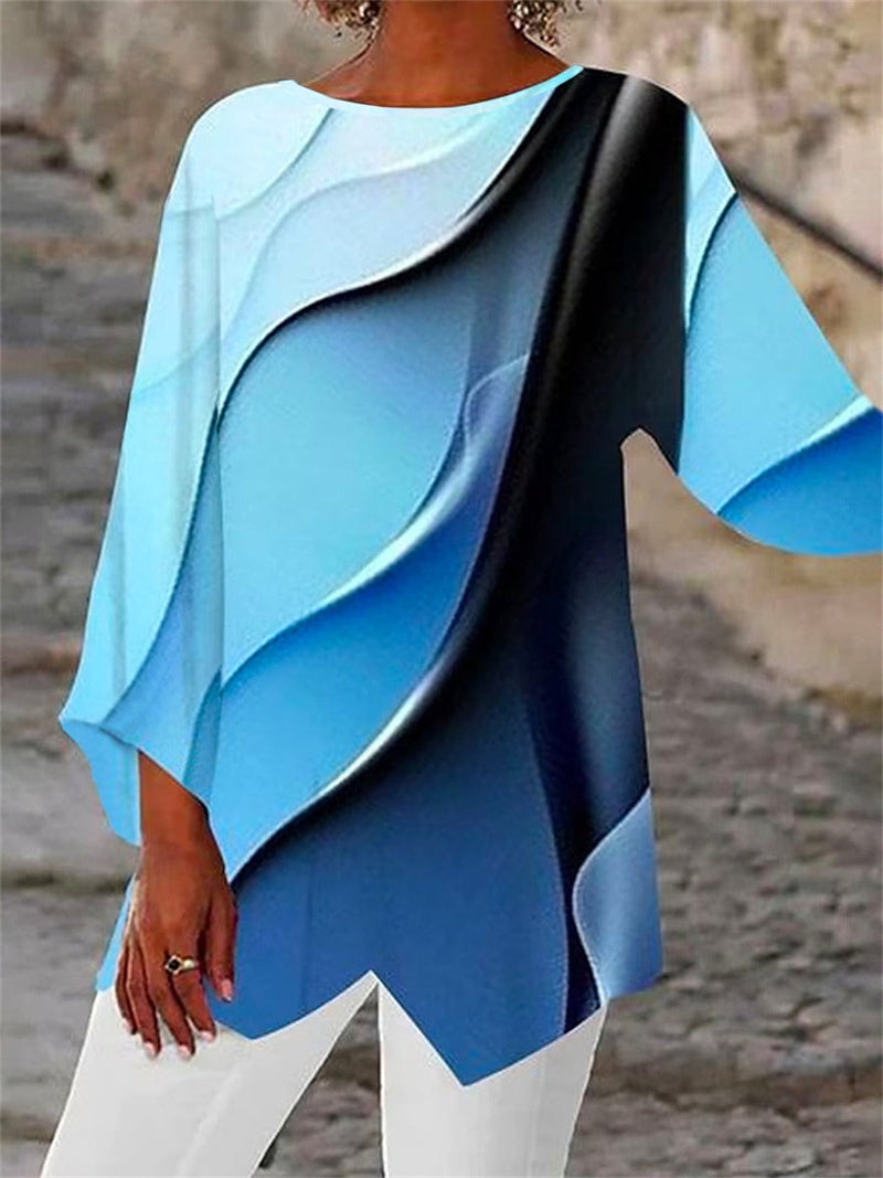 Casual Abstract Line Style Long Sleeve Blouse