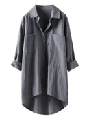 Solid Cotton Linen V-Neck Loose Top