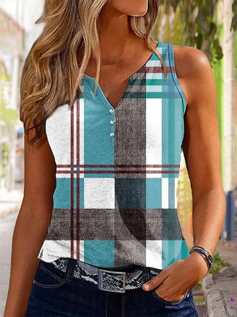 Casual Multicolor Plaid Tank Top