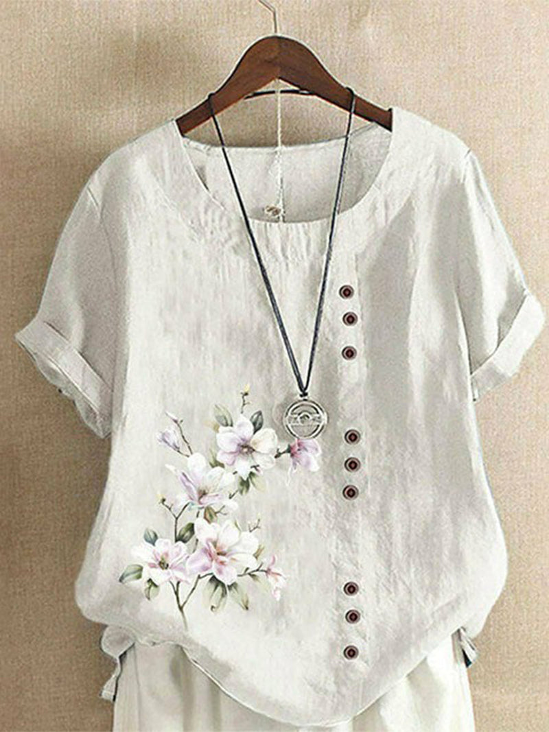 Casual Floral Print Short Blouse
