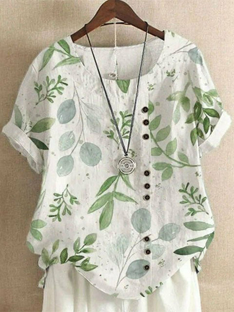 Casual Leaf Print Short Sleeve T-Shirt