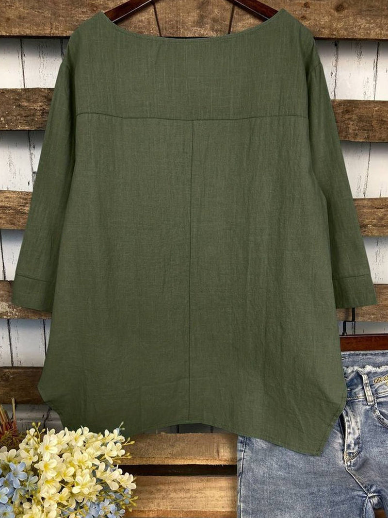 Green Plain Long Sleeve Top