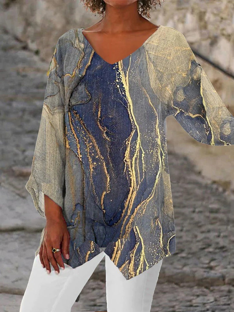 Colorful Casual V-Neck Printed Long Sleeve Blouse