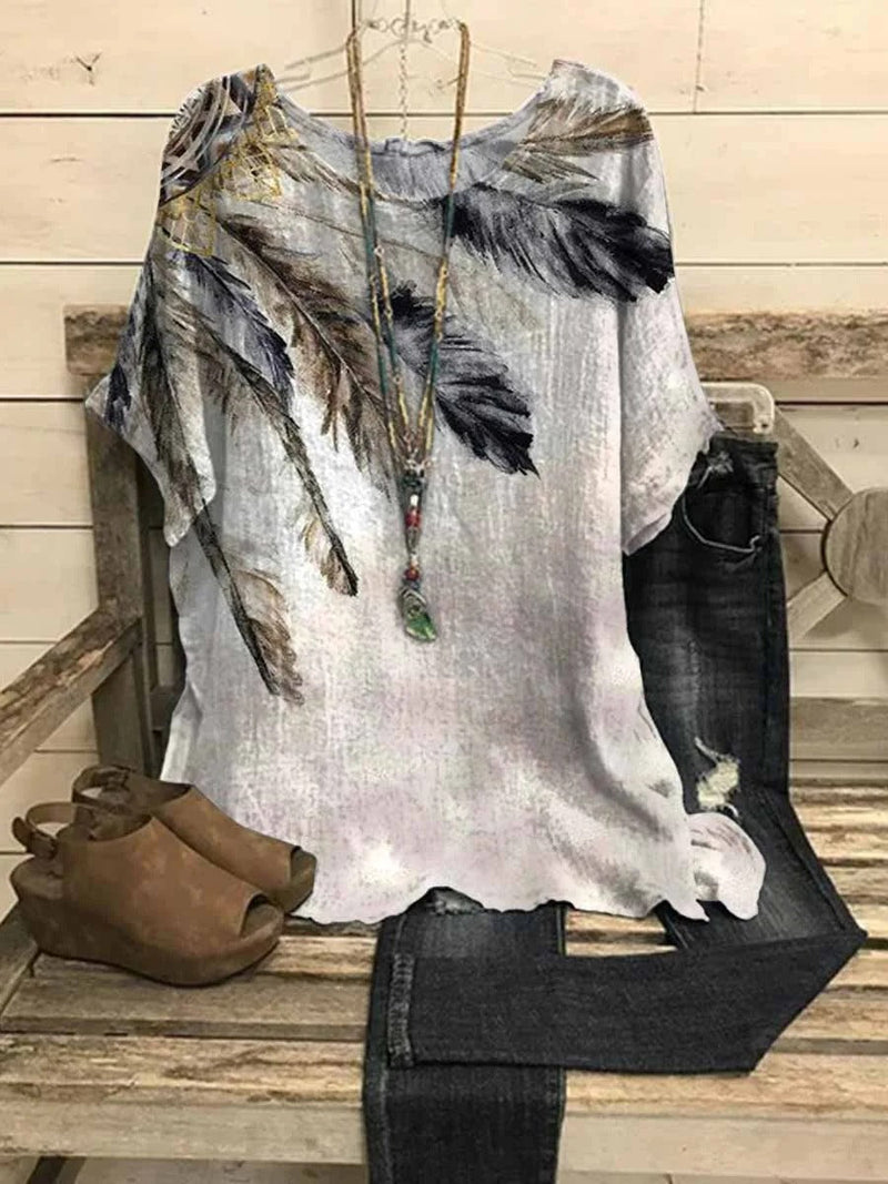 Colorful Casual Graphic Tops V-Neck Printed Short Sleeve Blouse