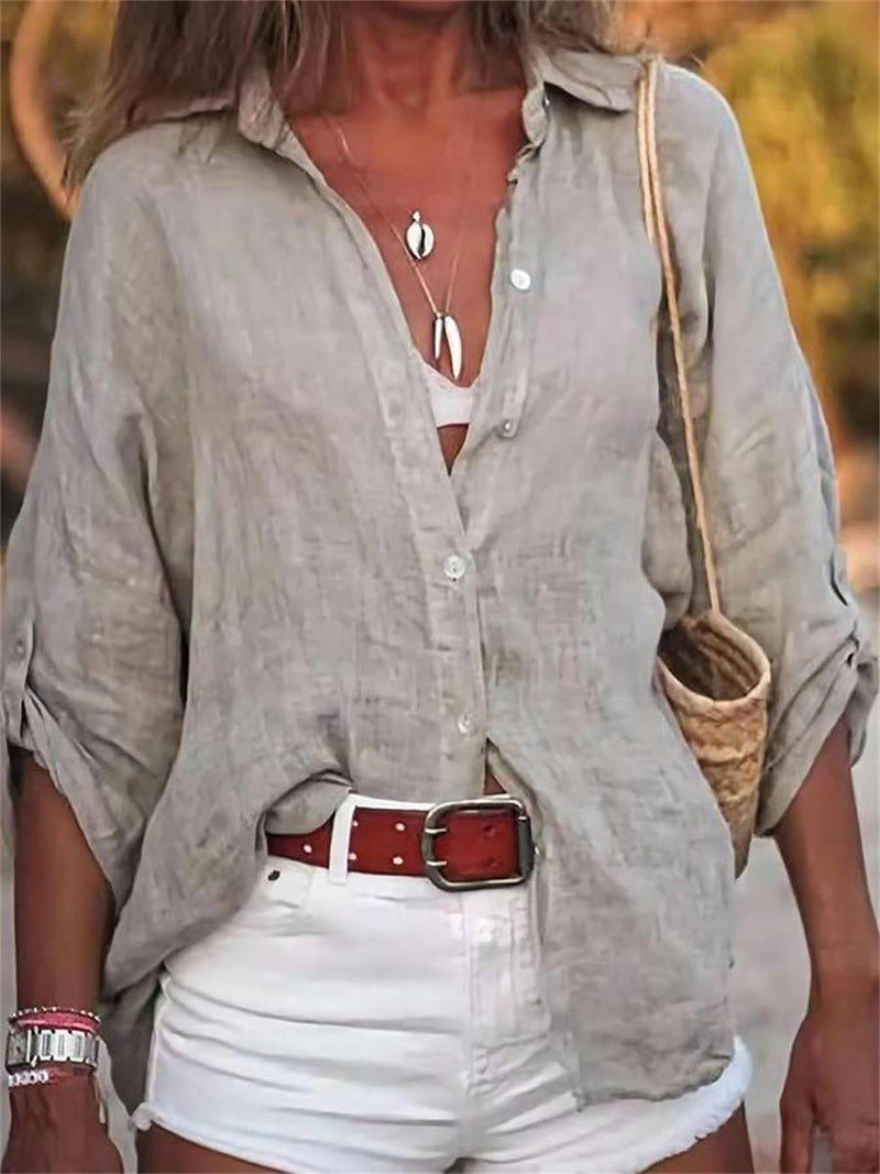 Gray Casual Loose Soild Long Sleeve Blouse