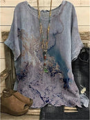 Green Casual Graphic Round Neck Printed Short Sleeve Blouse