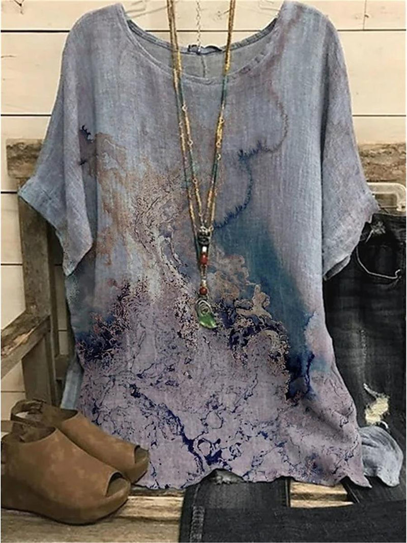 Green Casual Graphic Round Neck Printed Short Sleeve Blouse