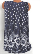 Navy Casual Graphic V-Neck Floral Printed Sleeveless Tank
