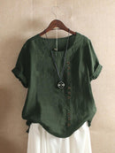 Casual Women's Short Sleeve Cotton Blouse with Side Fastenings