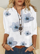 Women's Floral Front-Button 3/4 Sleeve Casual Top