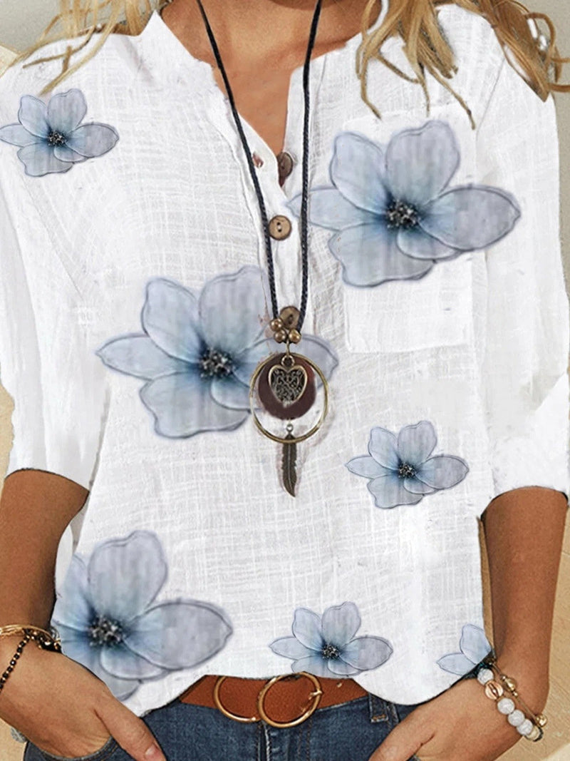 Women's Floral Front-Button 3/4 Sleeve Casual Top