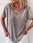 Women's Summer Casual V-Neck Short Sleeve Relaxed Tee