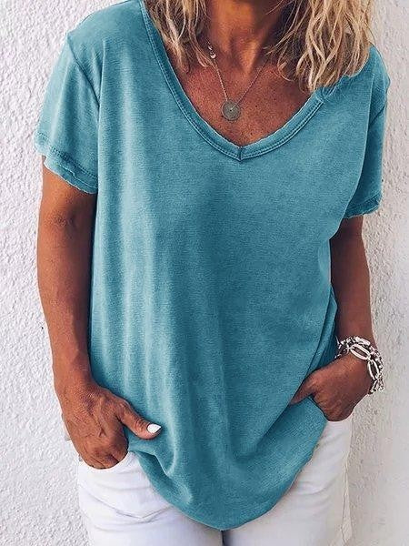 Women's Summer Casual V-Neck Short Sleeve Relaxed Tee