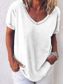 Women's Summer Casual V-Neck Short Sleeve Relaxed Tee
