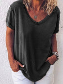 Women's Summer Casual V-Neck Short Sleeve Relaxed Tee