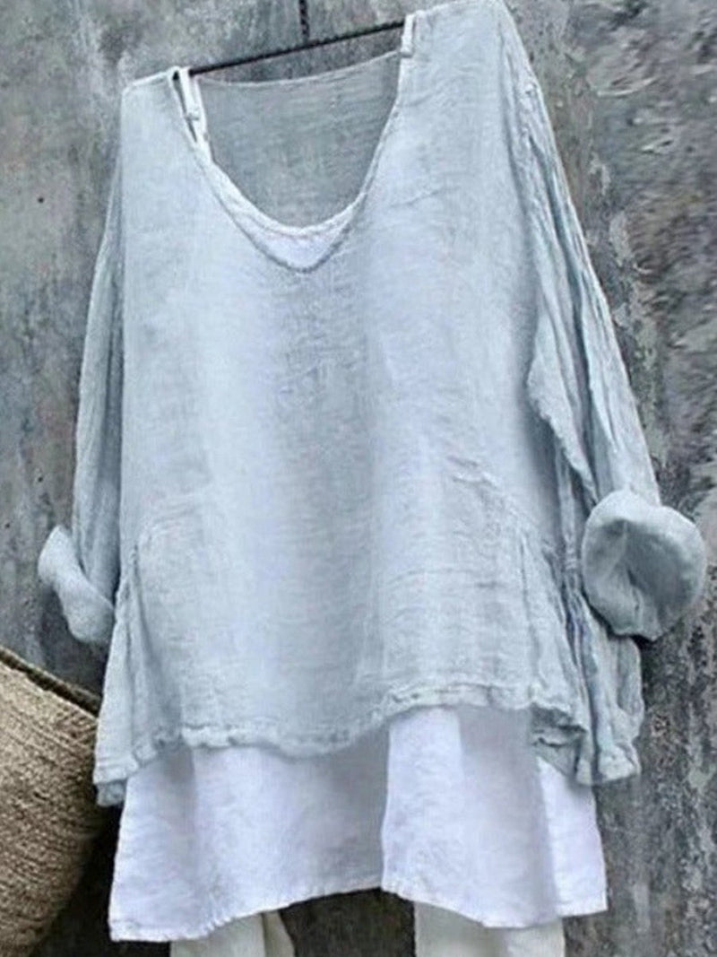 Women's Long Sleeve Relaxed Top with Layered Style