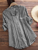 Casual Women's Striped 3/4 Sleeve Button-Down Blouse