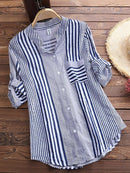 Casual Women's Striped 3/4 Sleeve Button-Down Blouse