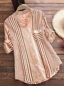 Casual Women's Striped 3/4 Sleeve Button-Down Blouse