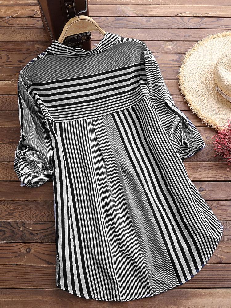 Casual Women's Striped 3/4 Sleeve Button-Down Blouse