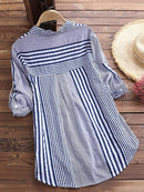 Casual Women's Striped 3/4 Sleeve Button-Down Blouse