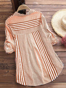 Casual Women's Striped 3/4 Sleeve Button-Down Blouse