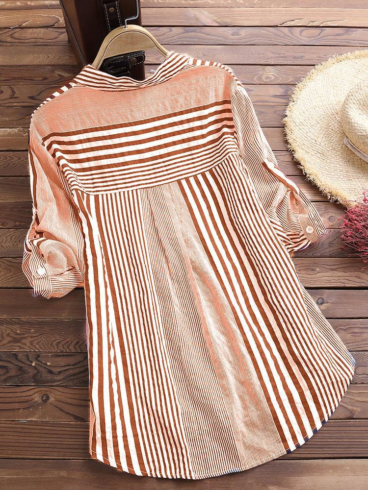 Casual Women's Striped 3/4 Sleeve Button-Down Blouse
