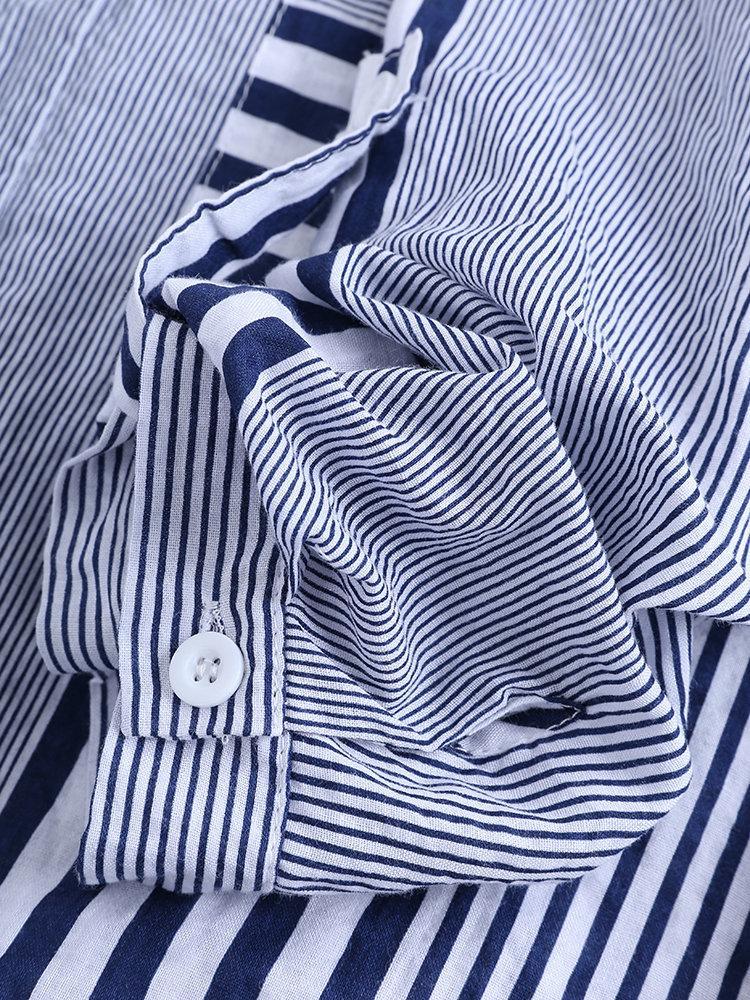 Casual Women's Striped 3/4 Sleeve Button-Down Blouse