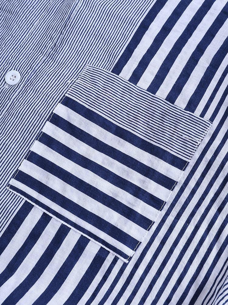 Casual Women's Striped 3/4 Sleeve Button-Down Blouse
