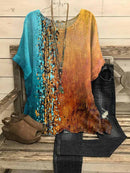 Abstract Colorblock Short Sleeve Casual Top for Women