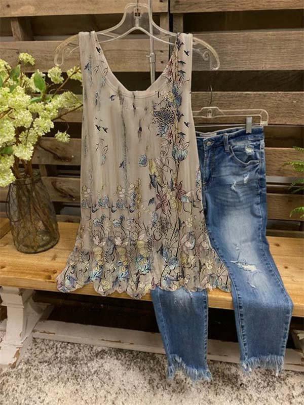 Sleeveless Floral Print Relaxed Casual Tank Top for Women
