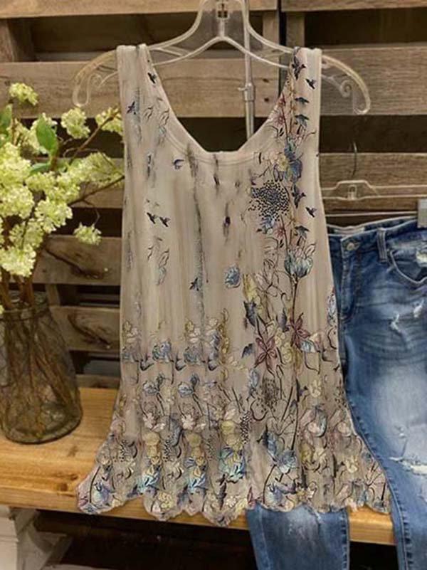 Sleeveless Floral Print Relaxed Casual Tank Top for Women