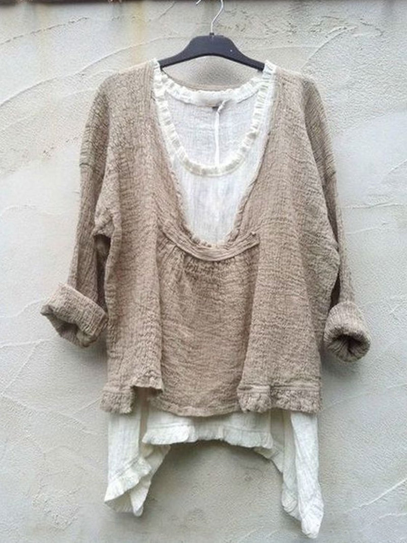 Casual Layered Look Relaxed Long Sleeve Tunic Top for Women