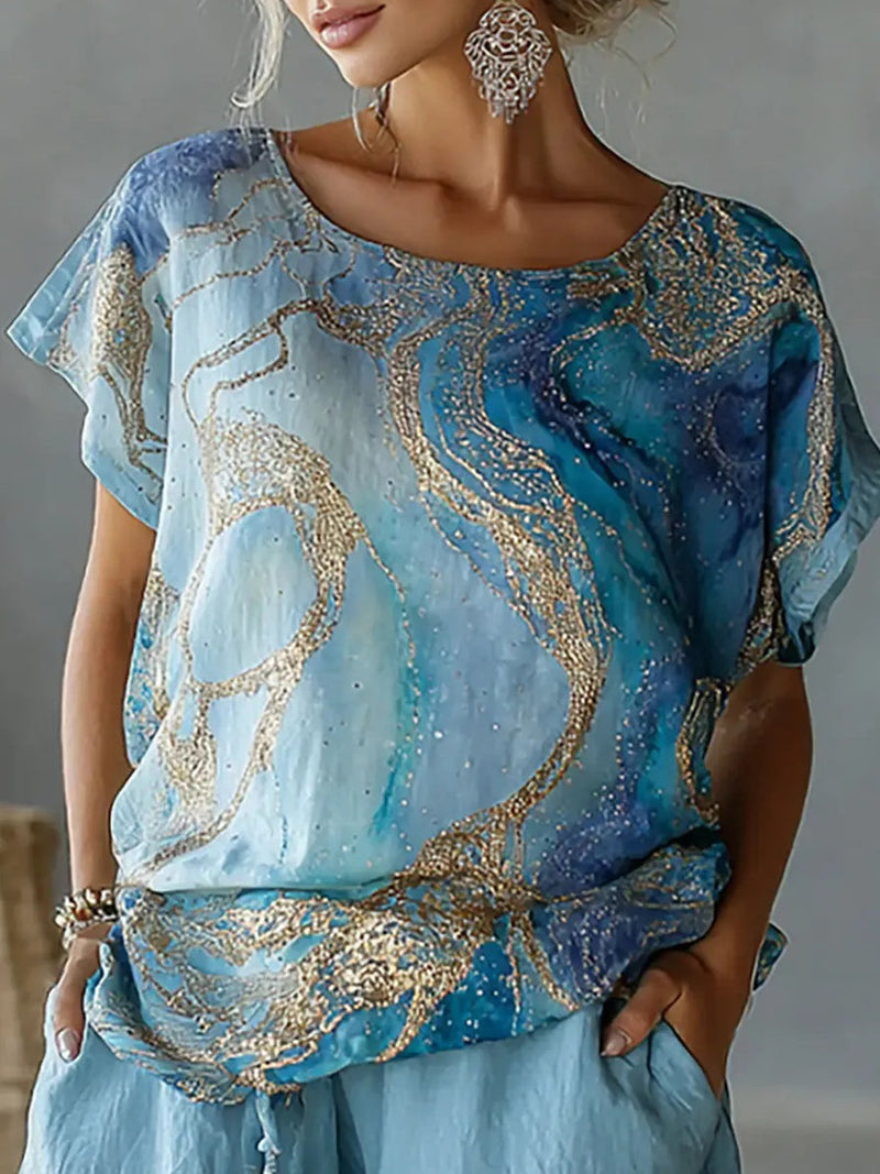 Fresh Blue Short Sleeve Top for Women