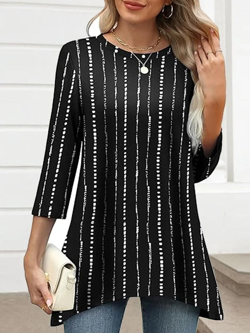 Distinctive Striped Print Round Neck Top for Women