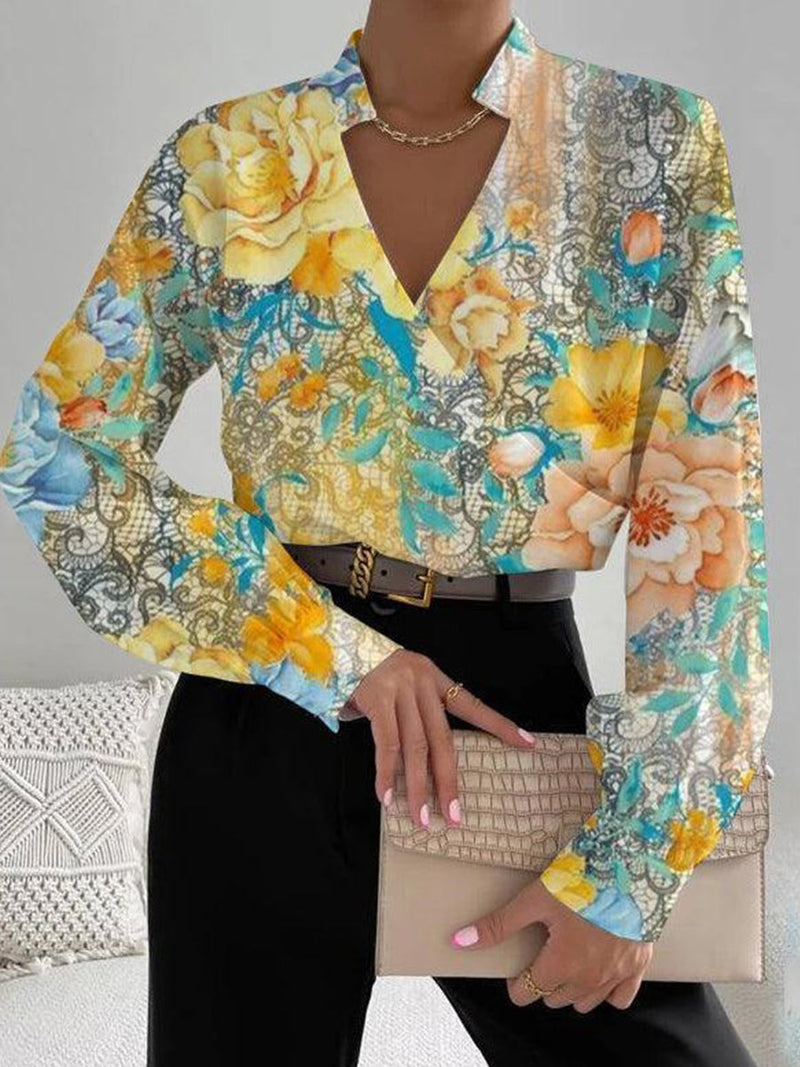 Bright Floral Print Long Sleeve Top for Women