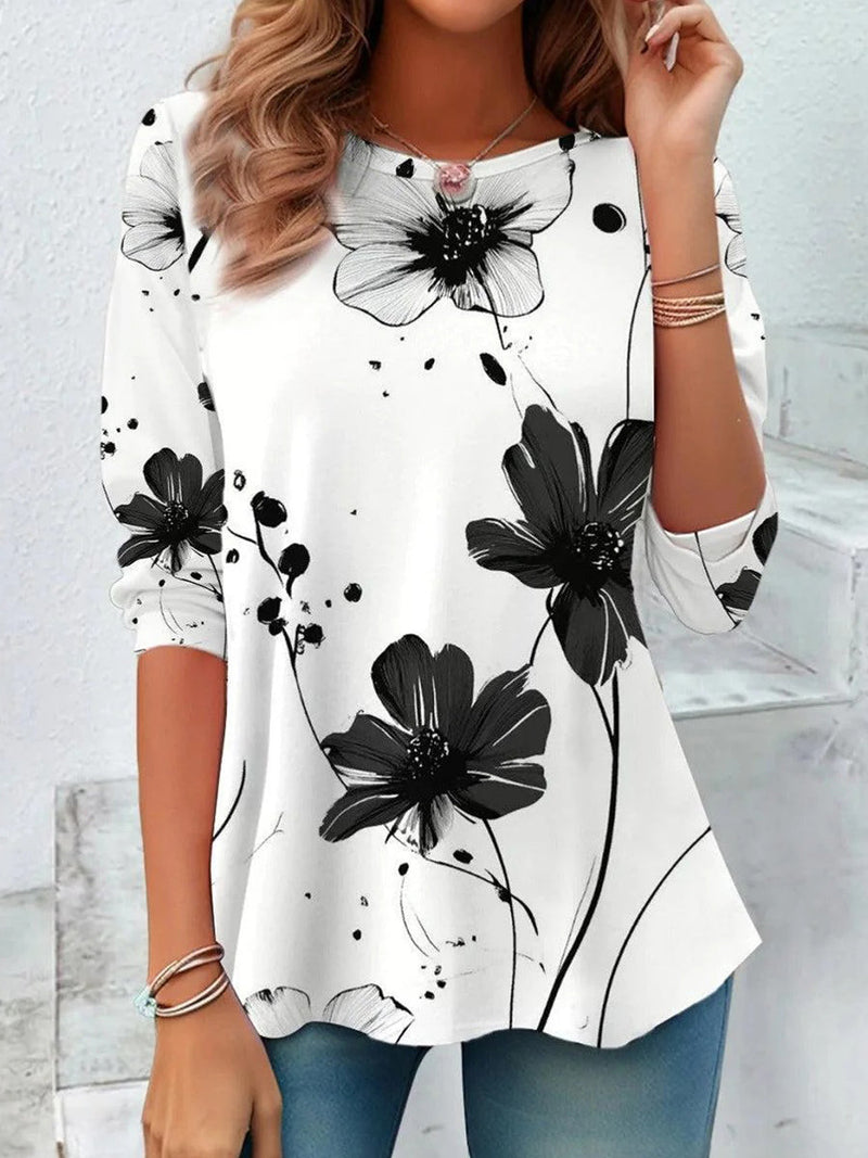 Stylish Floral Print Long Sleeve Top for Women