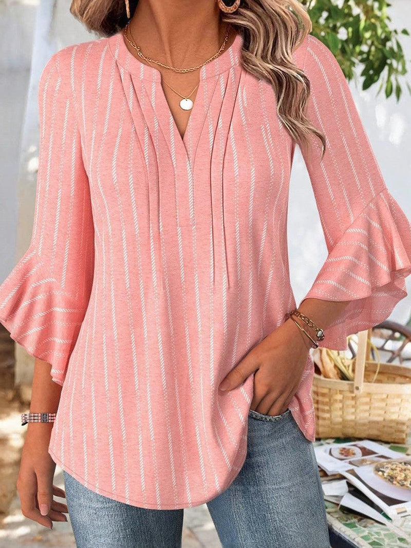 Elegant Pink V-Neck 3/4 Sleeve Top for Women