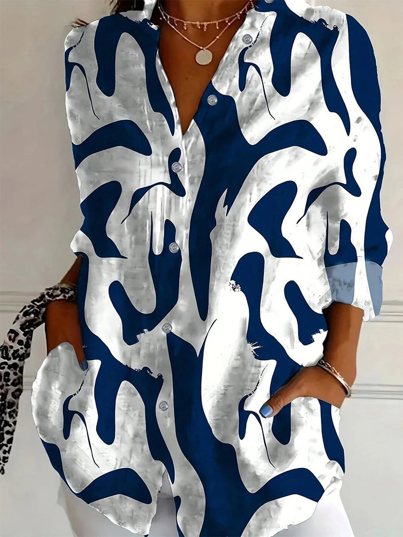 Abstract Print Long Sleeve Shirt for Women
