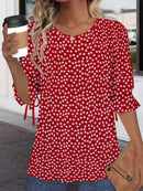 Red Crew Neck Half Sleeve Relaxed Blouse for Women