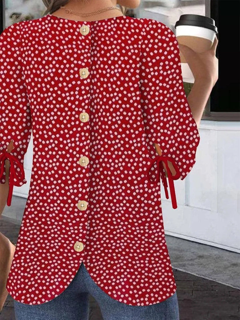 Red Crew Neck Half Sleeve Relaxed Blouse for Women