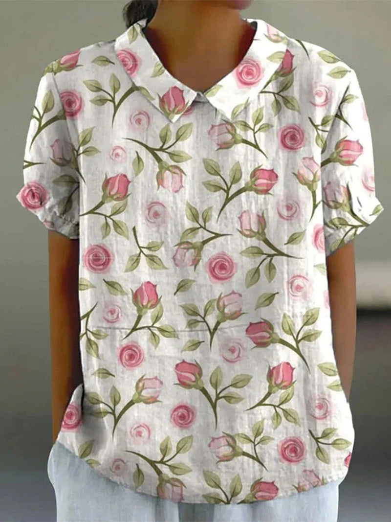 Floral Print Short Sleeve Casual Blouse