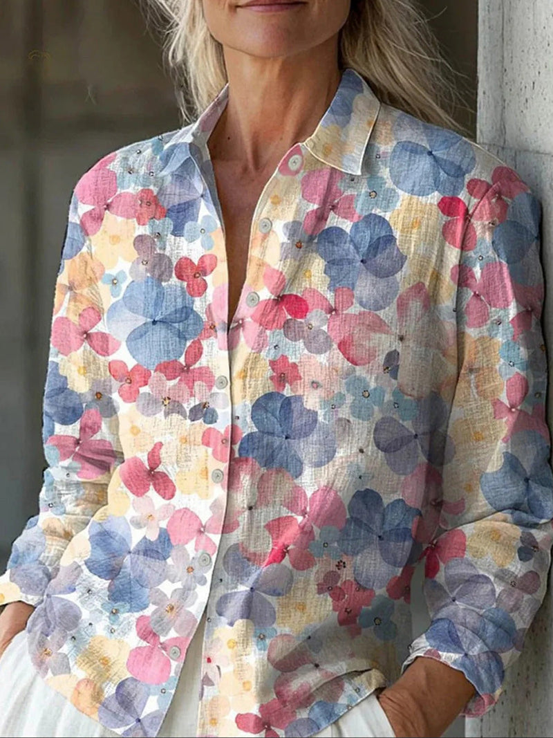 Floral Print Lapel Long Sleeve Shirt