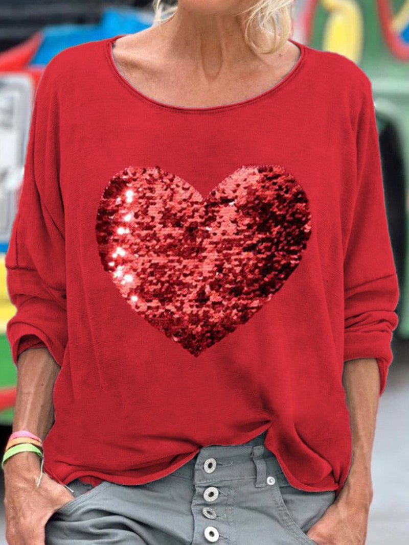 Vintage Crew Neck Plaid Long Sleeve Red T-Shirt