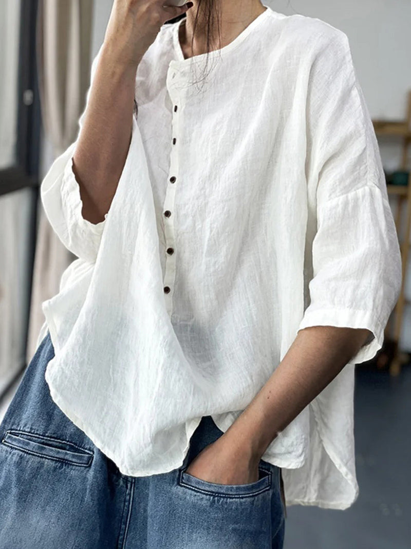 Solid Color Vintage Half Sleeve Oversize Linen Tunic