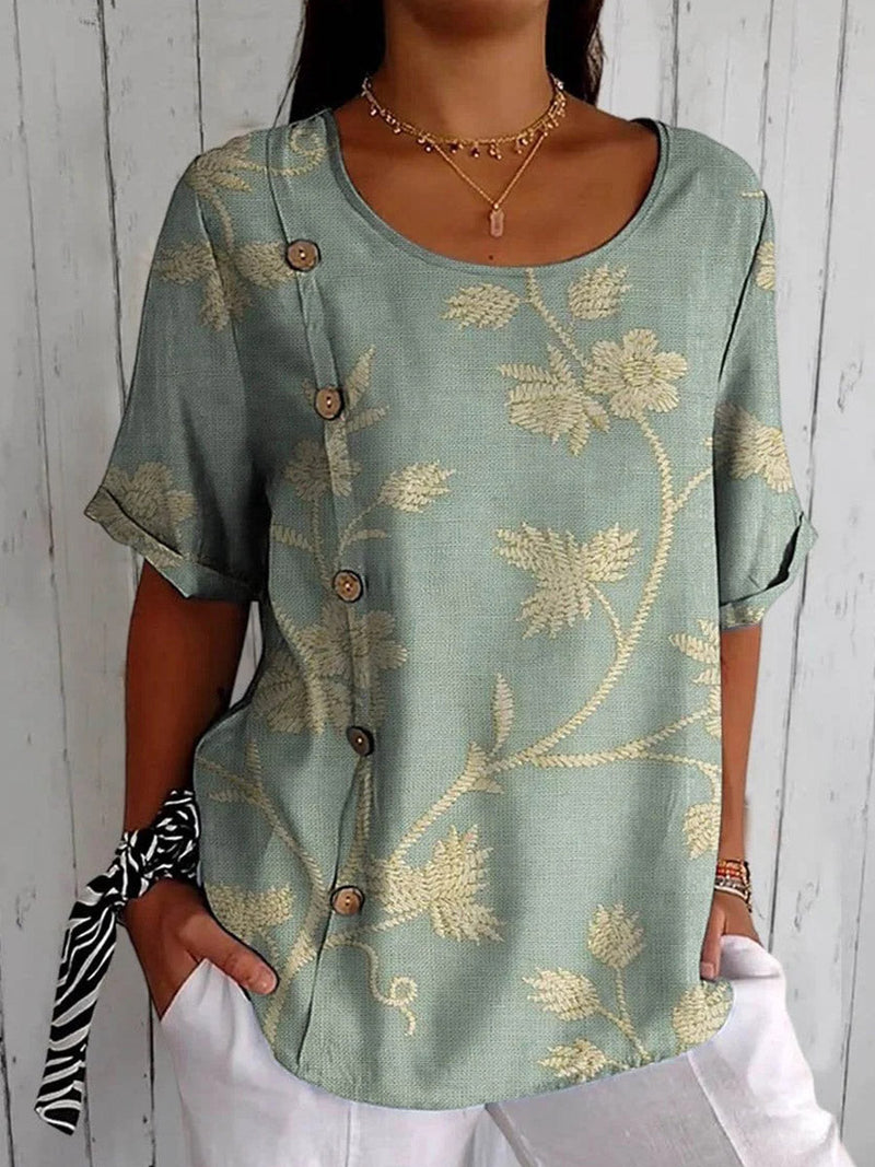 Vintage Floral Art Casual Cotton Shirt