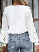 V-Neck White Plain Long Sleeve Top