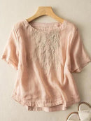 Short Sleeve Art Retro Embroidery Patchwork Shirt